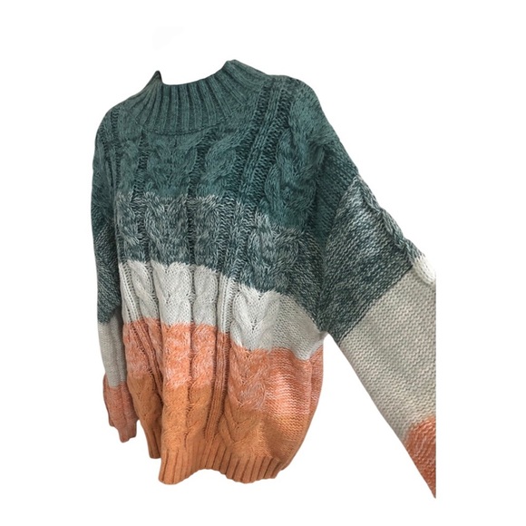 altar’d‎ state green orange ombre chunky knit mock neck sweater size medium new - Picture 13 of 16